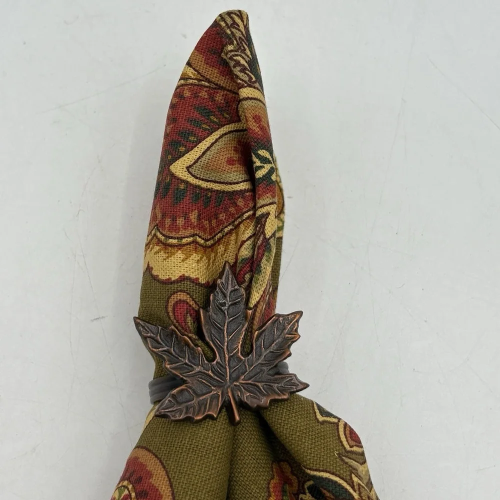 Set of 4 Metal Leaf Napkin Rings Autumn‎ Fall Table Decor Brown Bronze Finish